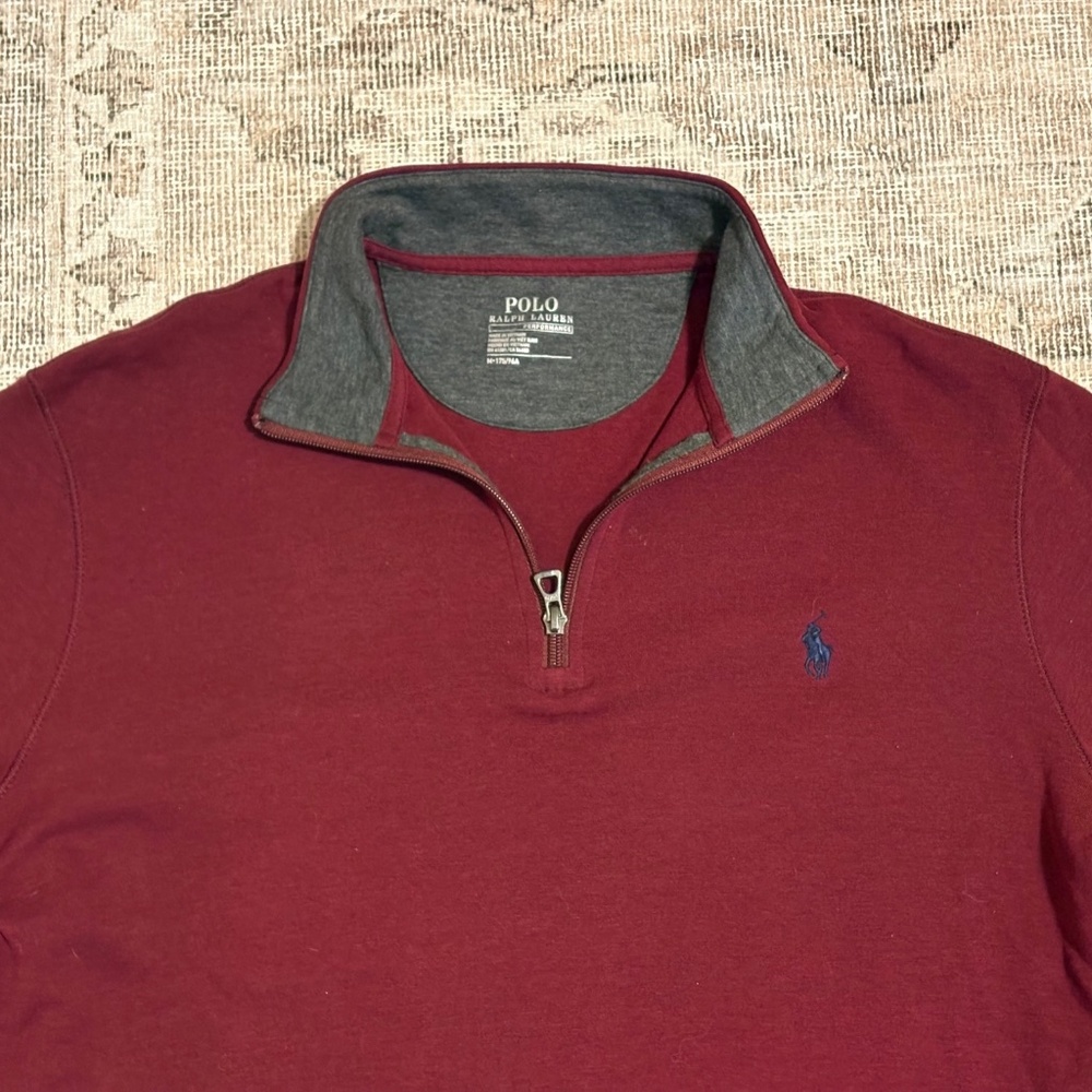 Polo Ralph Lauren SOFT Mens M Performance Sweater 1/4 quarter zip Red Burgundy
